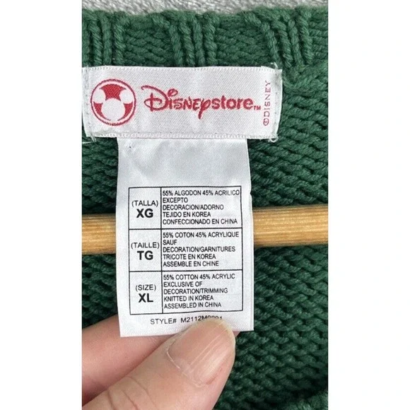 The Disney Store Mickey Mouse Crewneck Knit Sweater XL Green Applique Unisex - Picture 4 of 6